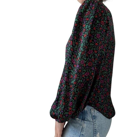 Veronica Beard Ashlynn Blouse Black Pink Floral 100% Silk Sheer Sz 2 - Picture 7 of 8